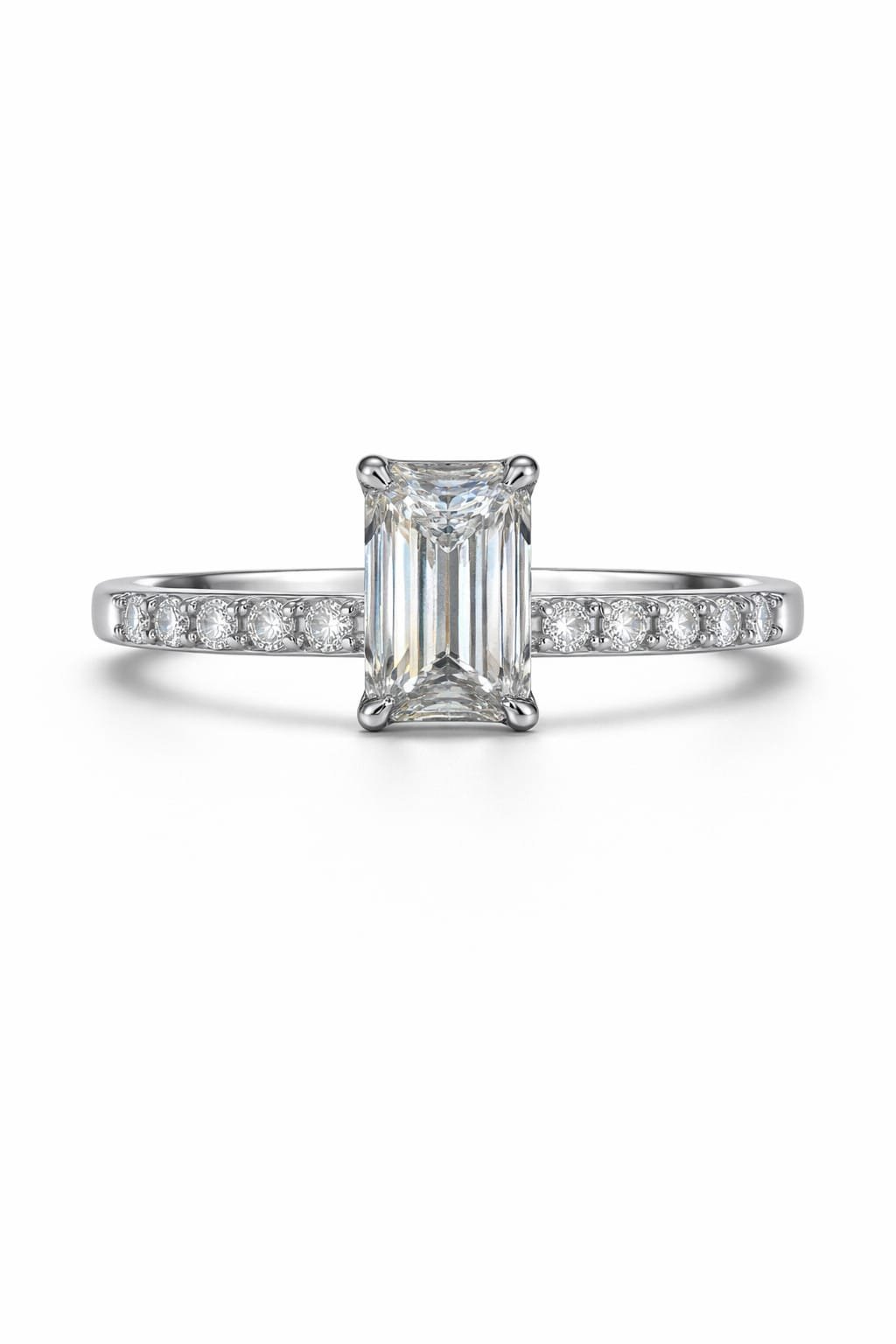 טבעת יהלום חיתוך אמרלד זהב לבן 14k טבעת יהלום חיתוך אמרלד זהב לבן 14k