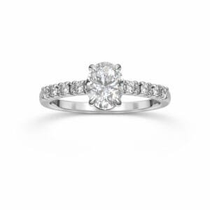 טבעת יהלום אובל זהב לבן 14k