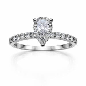 טבעת יהלום חיתוך טיפה זהב לבן 14k