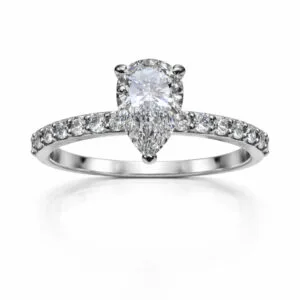 טבעת יהלום חיתוך טיפה זהב לבן 14k